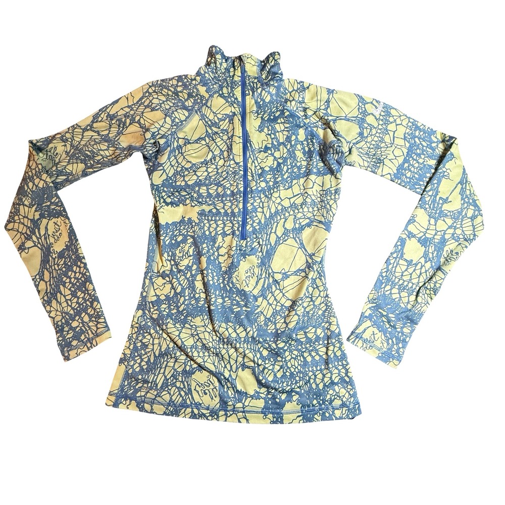 Nike Pro Hyperwarm Womens XS 1/4 Zip Long‎ Sleeve Top Blue Green Graffiti Art